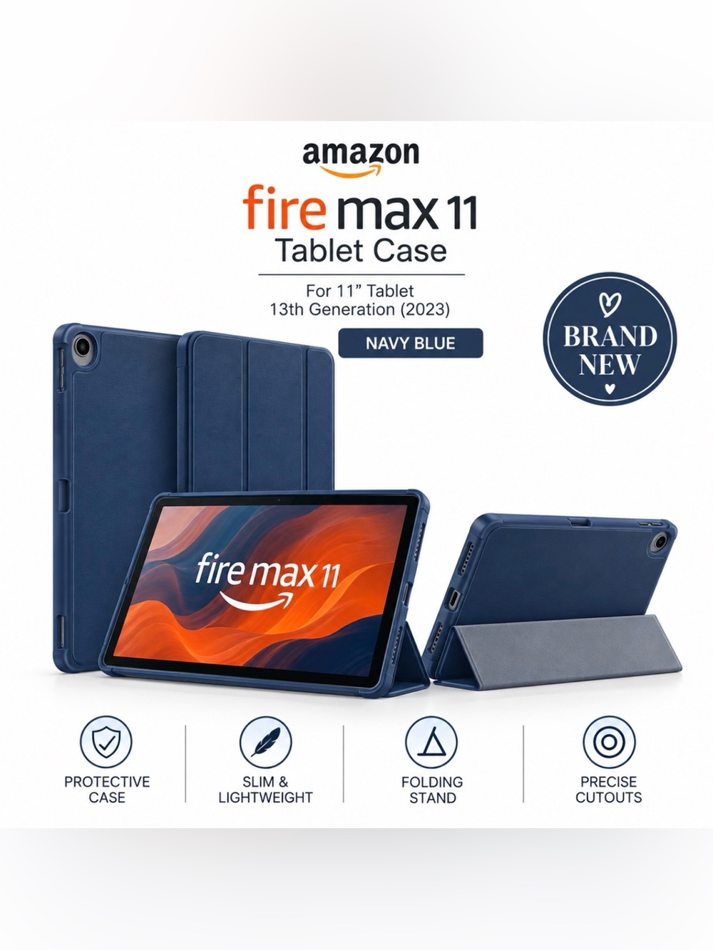 Amazon Navy Blue Folio Case for Fire Max 11 Tablet